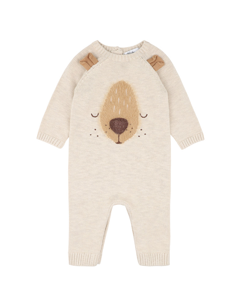 Minihaha Myles Bear Knitted Romper Oat