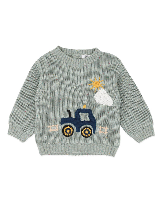 Minihaha Baby Hunter Tractor Knitted Jumper Green Marl