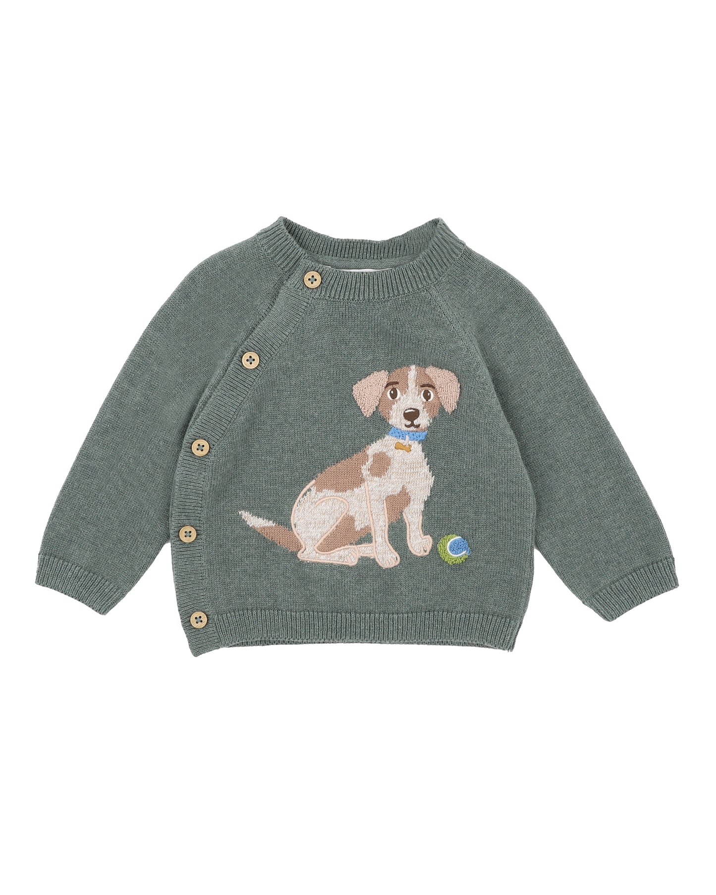 Minihaha Baby Otto Proud Puppy Organic Knitted Jumper Sage