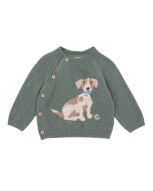 Minihaha Baby Otto Proud Puppy Organic Knitted Jumper Sage