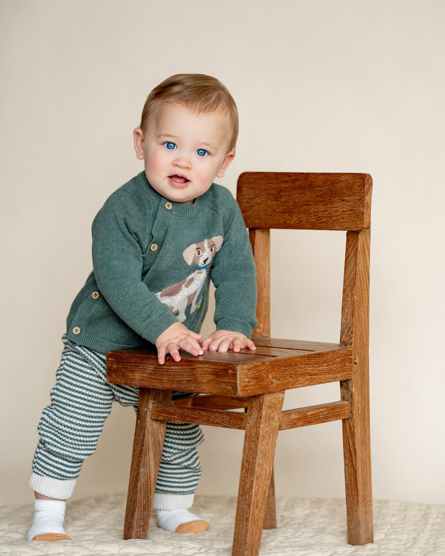Minihaha Baby Otto Proud Puppy Organic Knitted Jumper Sage