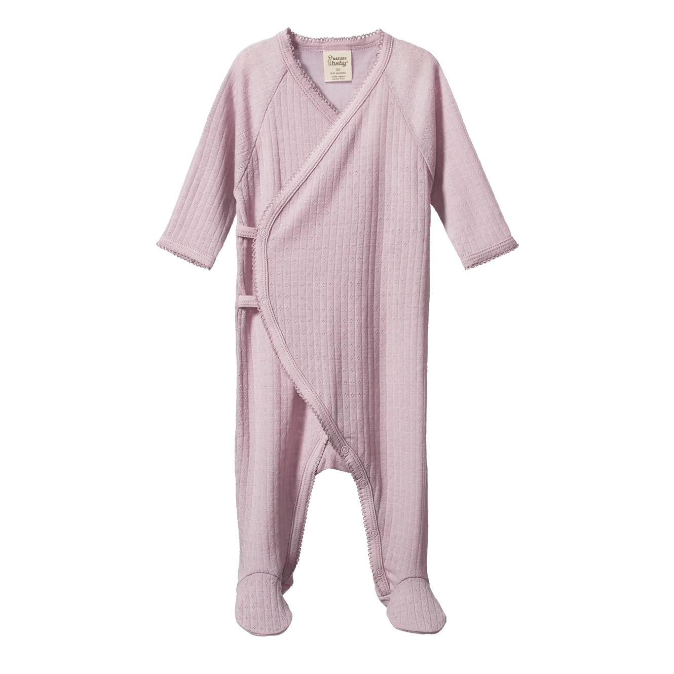 Nature Baby Merino Essential Kimono Stretch & Grow Pointelle Lilac