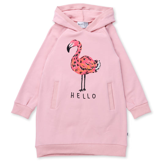 Minti Hello Flamingo Furry Hoodie Dress Muted Pink
