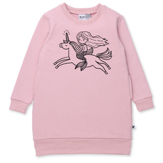 Minti Mermaid And Unicorn Furry Dress Muted Pink