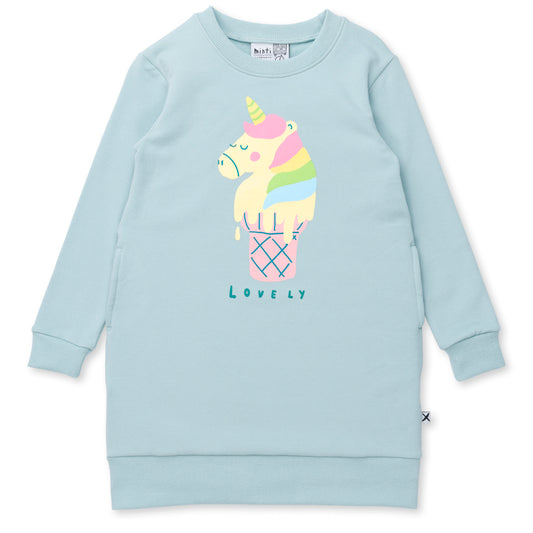 Minti Unicorn Icecream Furry Dress Muted Green