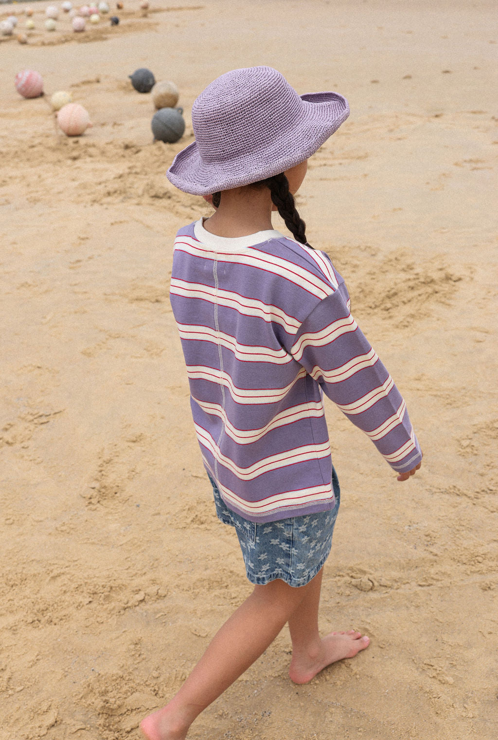 Grown Cotton Sports Stripe Long Sleeve Tee Mauve