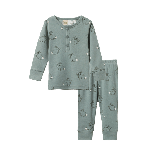 Nature Baby Long Sleeve Pyjama Set Cottage Bunny Sage Print