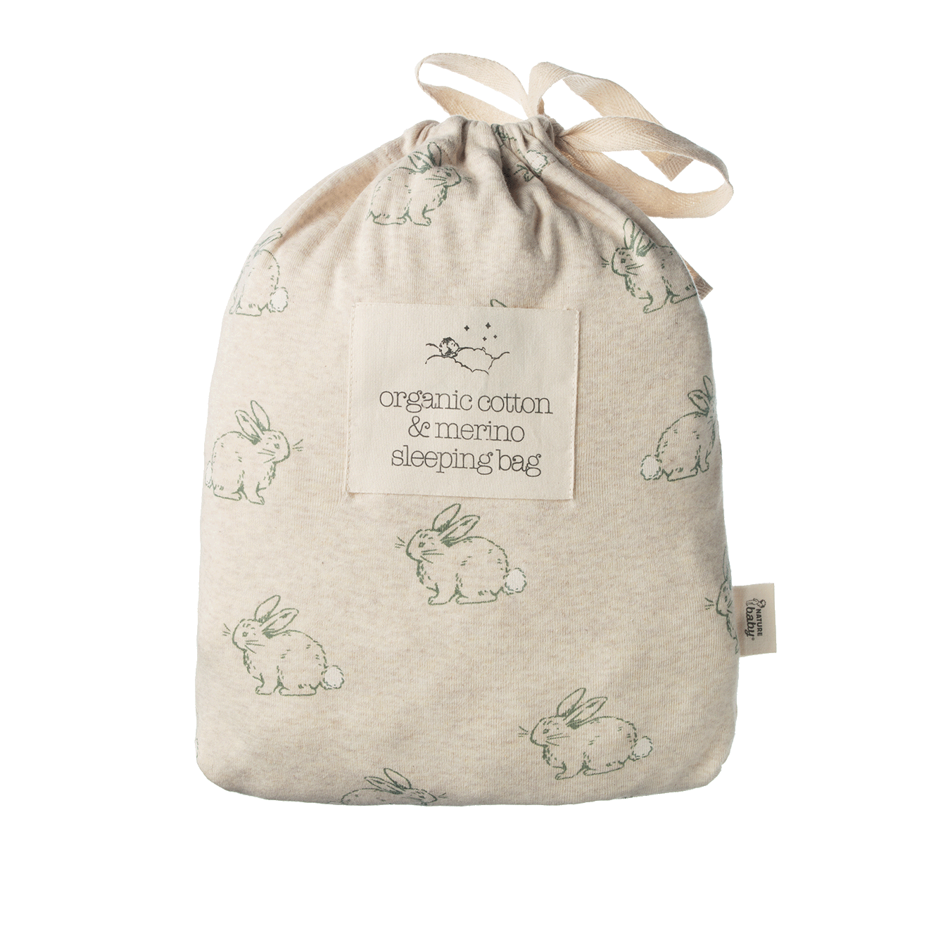 Nature Baby Cotton & Merino Sleeping Bag Cottage Bunny Oatmeal Marl Print