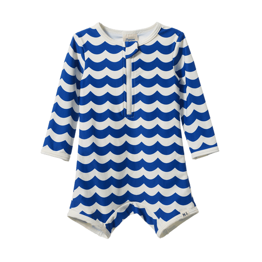 Nature Baby One Piece Bathing Trunks Waves Blue Print