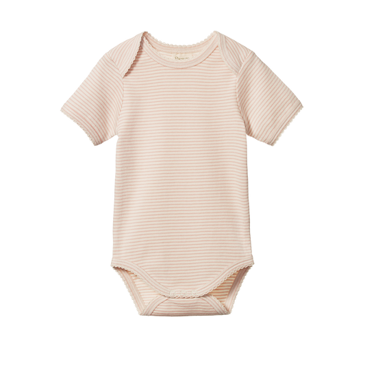 Nature Baby Short Sleeve Bodysuit Rose Dust Pinstripe