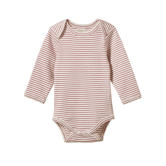 Nature Baby Long Sleeve Bodysuit Rhubarb  Pinstripe