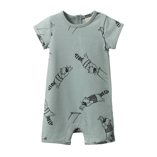 Nature Baby Short Sleeve Quincy Romper Raccoon Rhapsody Print