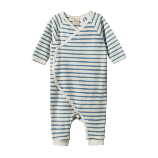 Nature Baby Kimono Stretch & Grow Terry Powder Blue Sailor Stripe