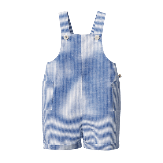 Nature Baby Tucker Shortie Overalls Linen Blue Stripe