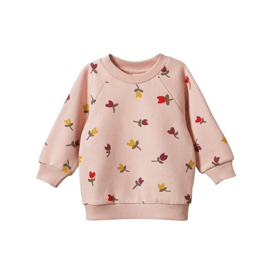 Nature Baby Emerson Sweater Tulips Rose Dust Print