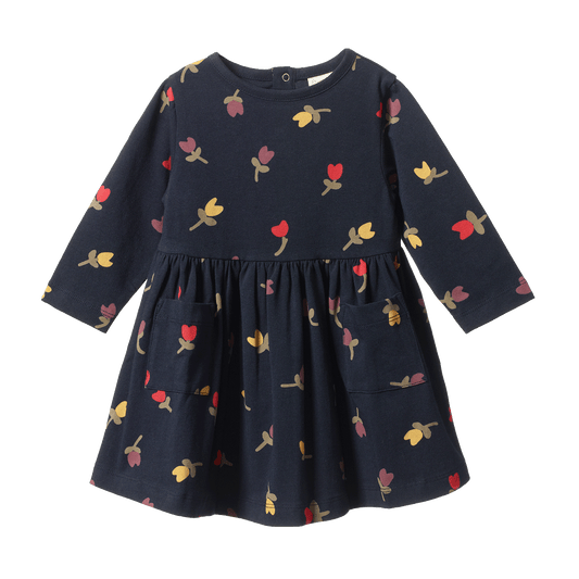 Nature Baby Long Sleeve Twirl Dress Navy Tulip Print