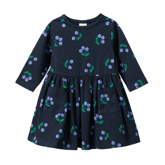 Nature Baby Long Sleeve Twirl Dress Winter Berry Navy Print
