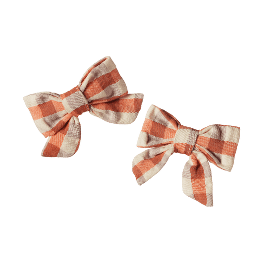 Nature Baby Small Bow Hair Clips Dandelion Gingham 2pack