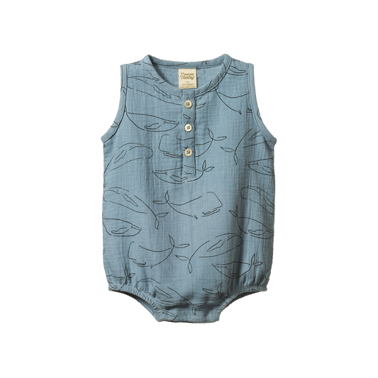 Nature Baby Cedar Suit Muslin Blue Whale Print