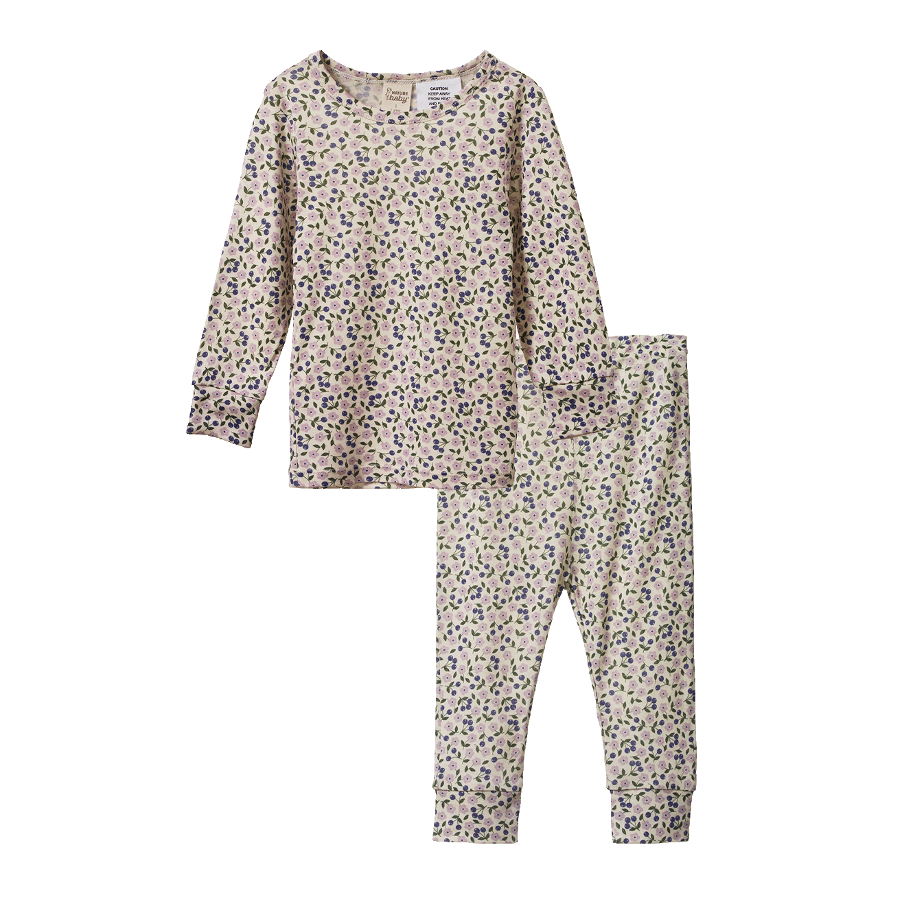 Nature Baby Merino Essential Long Sleeve Pyjamas Set Briarwood Lilac Print