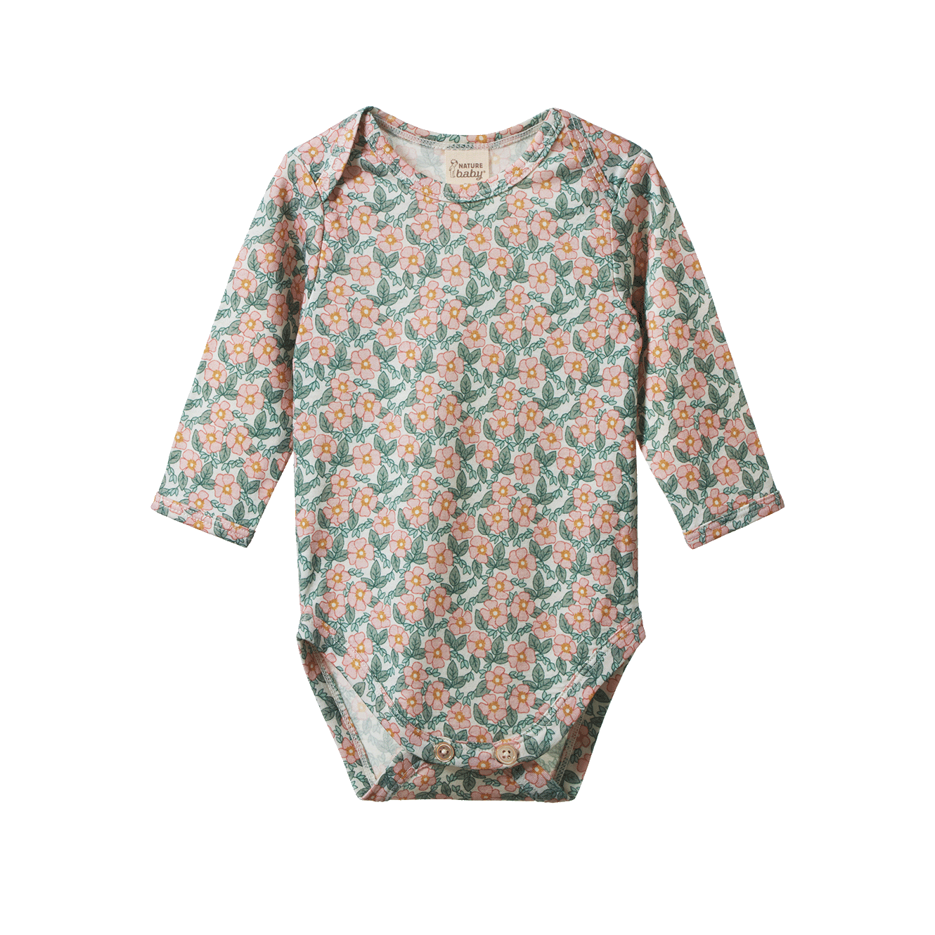 Nature Baby Merino Essential Long Sleeve Bodysuit Garland Print