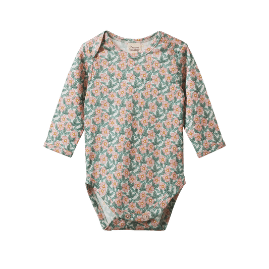 Nature Baby Merino Essential Long Sleeve Bodysuit Garland Print
