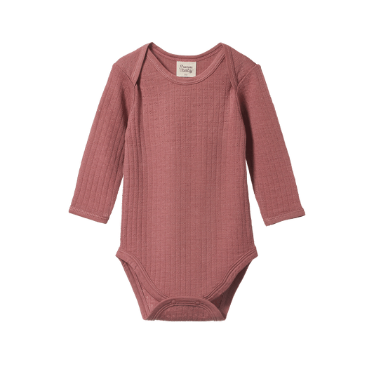 Nature Baby Merino Essential Long Sleeve Bodysuit Pointelle Woodland Rose