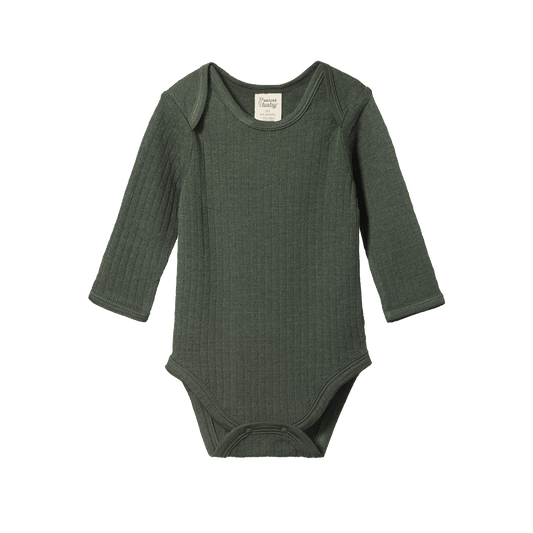 Nature Baby Merino Essential Long Sleeve Bodysuit Pointelle Thyme