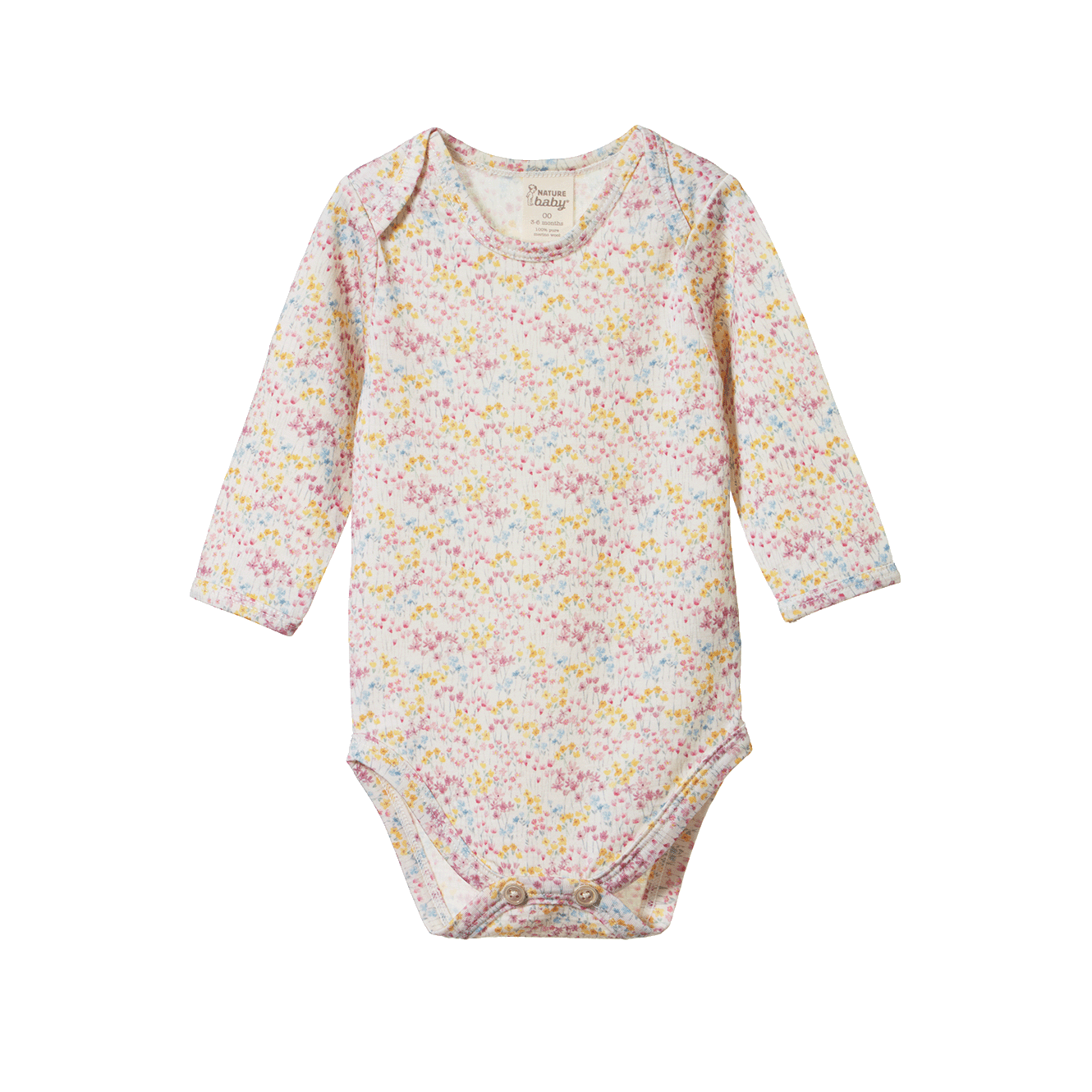 Nature Baby Merino Essential Long Sleeve Bodysuit Wildflower Mountain Print