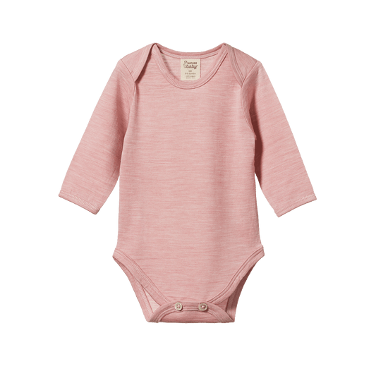 Nature Baby Merino Essential Long Sleeve Bodysuit Mauve Marl