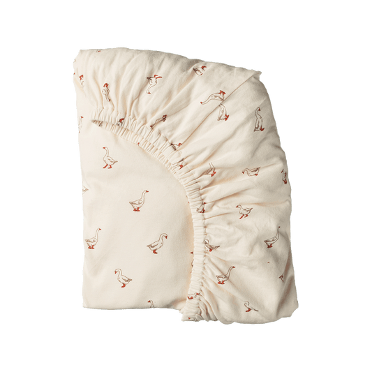 Nature Baby Fitted Sheet Jersey Goosey Natural Print Bassinet