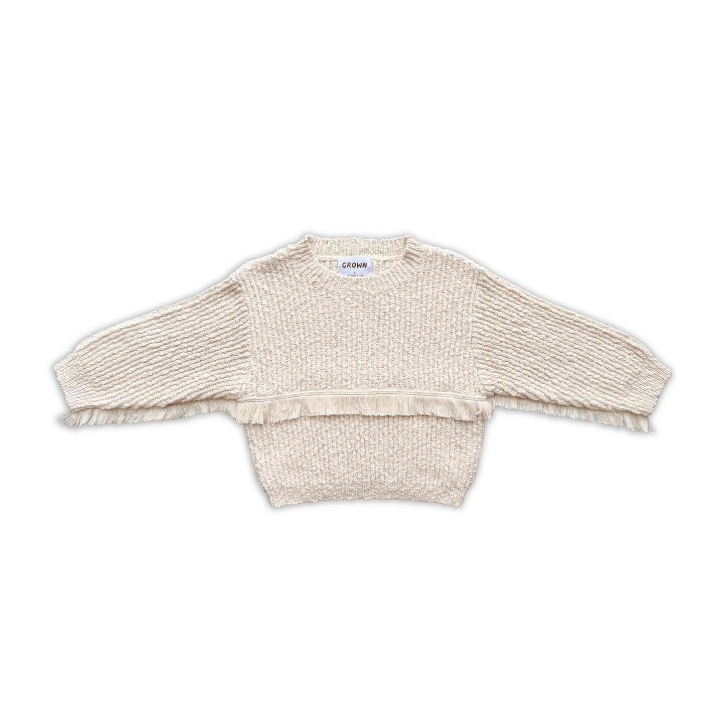 Grown Organic Fringe Rib Knit Pull Over Natural