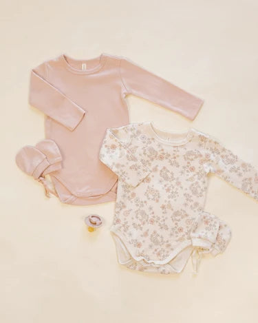 Quincy Mae Jersey Bodysuit, 2 Pack | Floral Vine + Dusty Rose