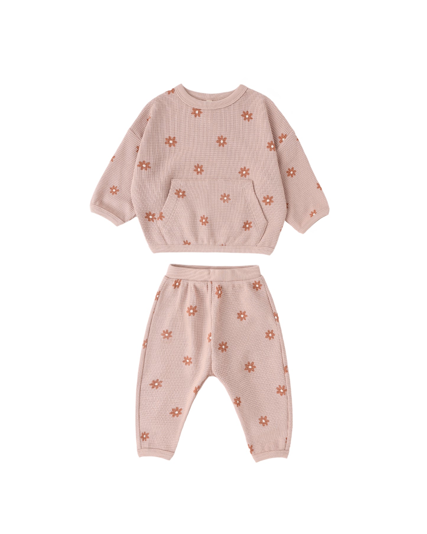 Quincy Mae Waffle Sweater Set | Pink Daisy