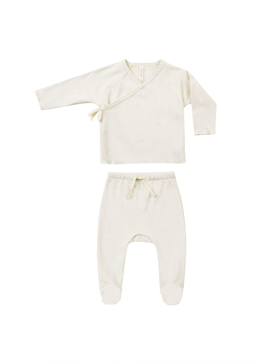 Quincy Mae Wrap Top & Footed Pant Set Ivory