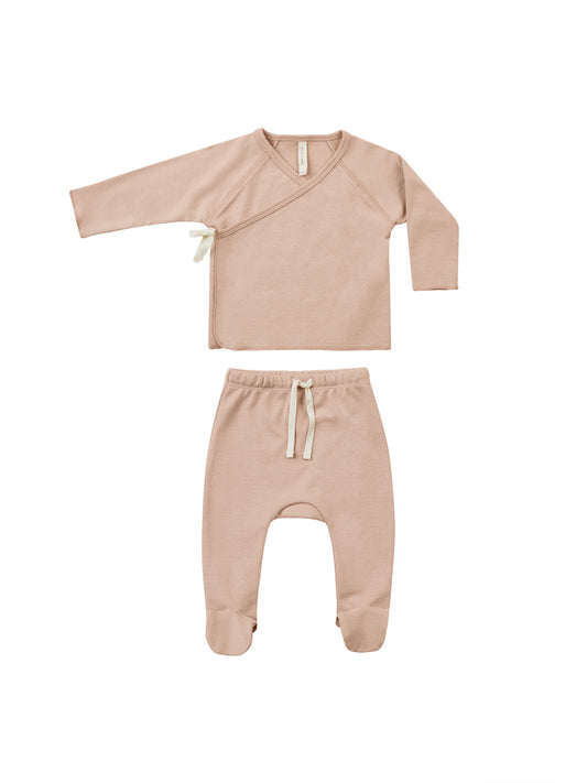 Quincy Mae Wrap Top & Footed Pant Set - Blush