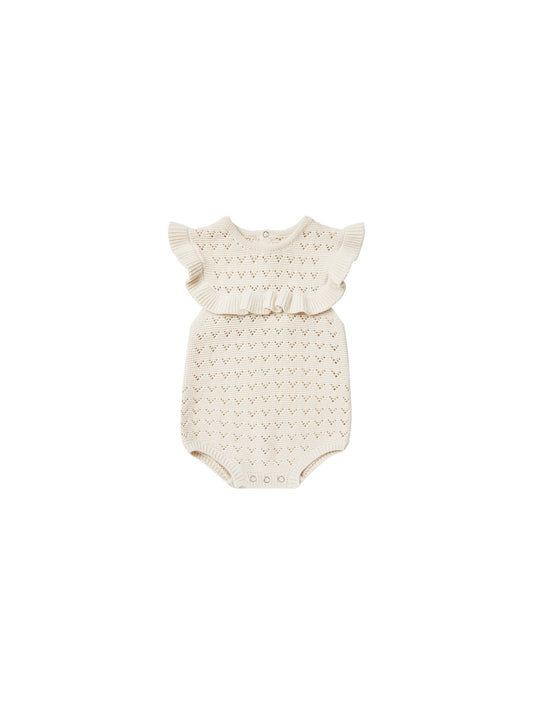 Quincy Mae Pointelle Ruffle Romper Natural