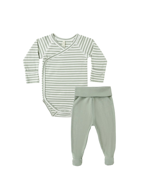 Quincy Mae Side Snap Bodysuit + Pant Set | Fern Stripe