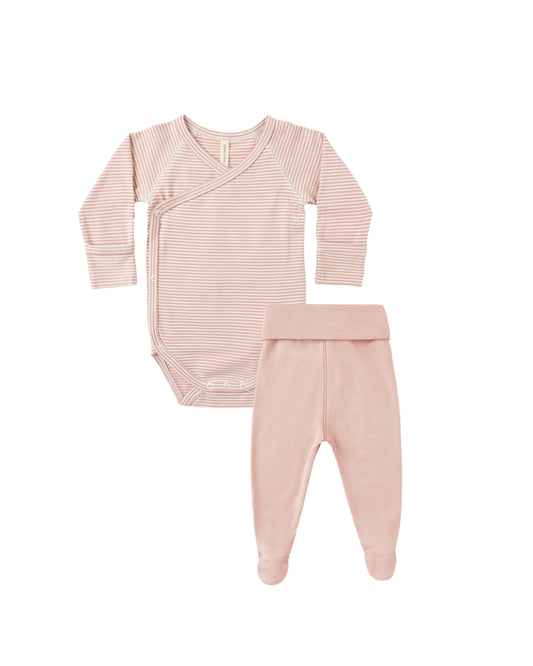 Quincy Mae Side Snap Bodysuit + Pant Set | Rose Micro Stripe