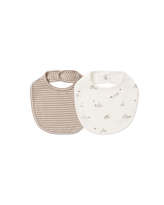 Quincy Mae Jersey Snap Bib, 2 pack | Bunnies + Almond Stripe
