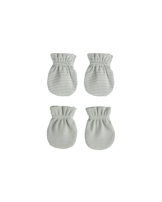 Quincy Mae No Scratch Mittens Set Sage Micro Stripe | Sage