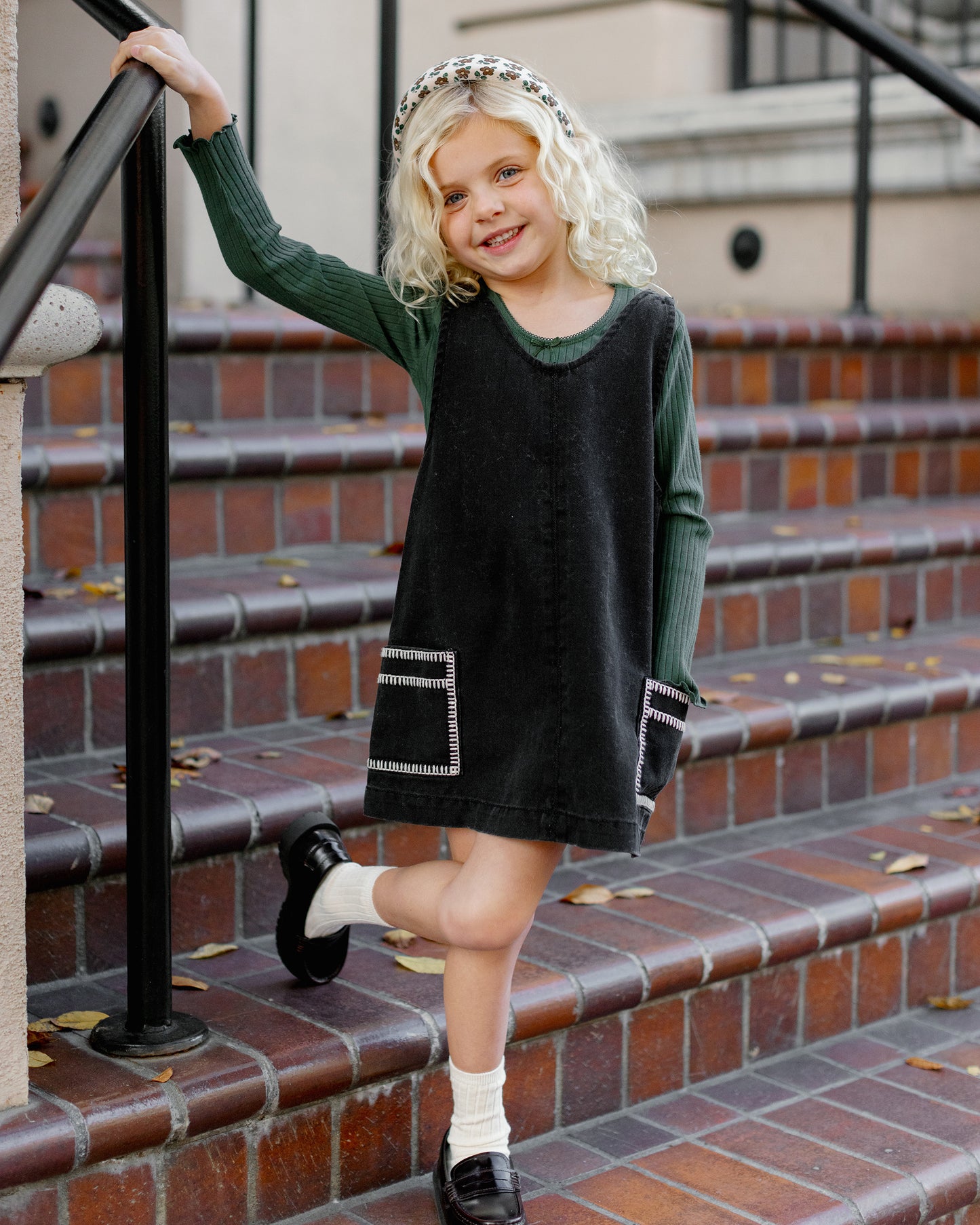 Rylee + Cru V-Neck Overall Dress Washed Black