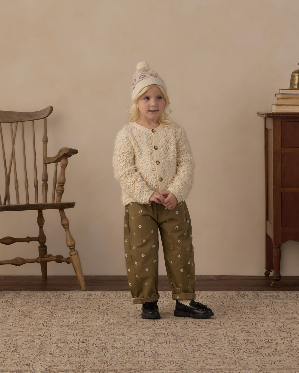 Rylee + Cru Barrel Pant Embroidered Daisies Olive