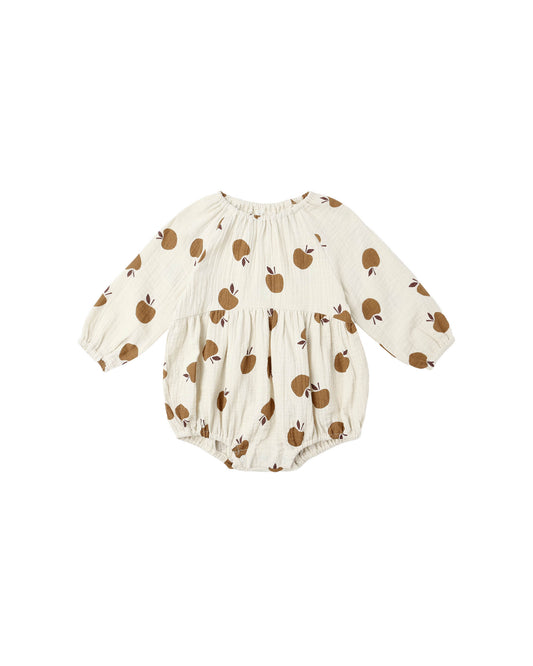 Rylee + Cru Long Sleeve Bubble Romper | Golden Apples *Pre-Order*