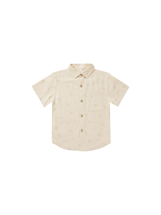 Rylee & Cru Collared Short Sleeve Shirt Natural Palms
