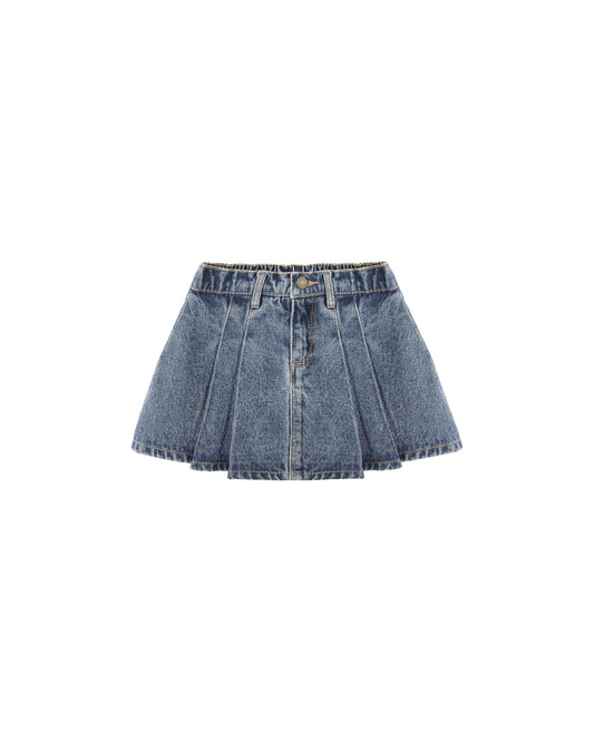 Rylee + Cru Pleated Denim Skirt | Indigo Denim *Pre-Order*
