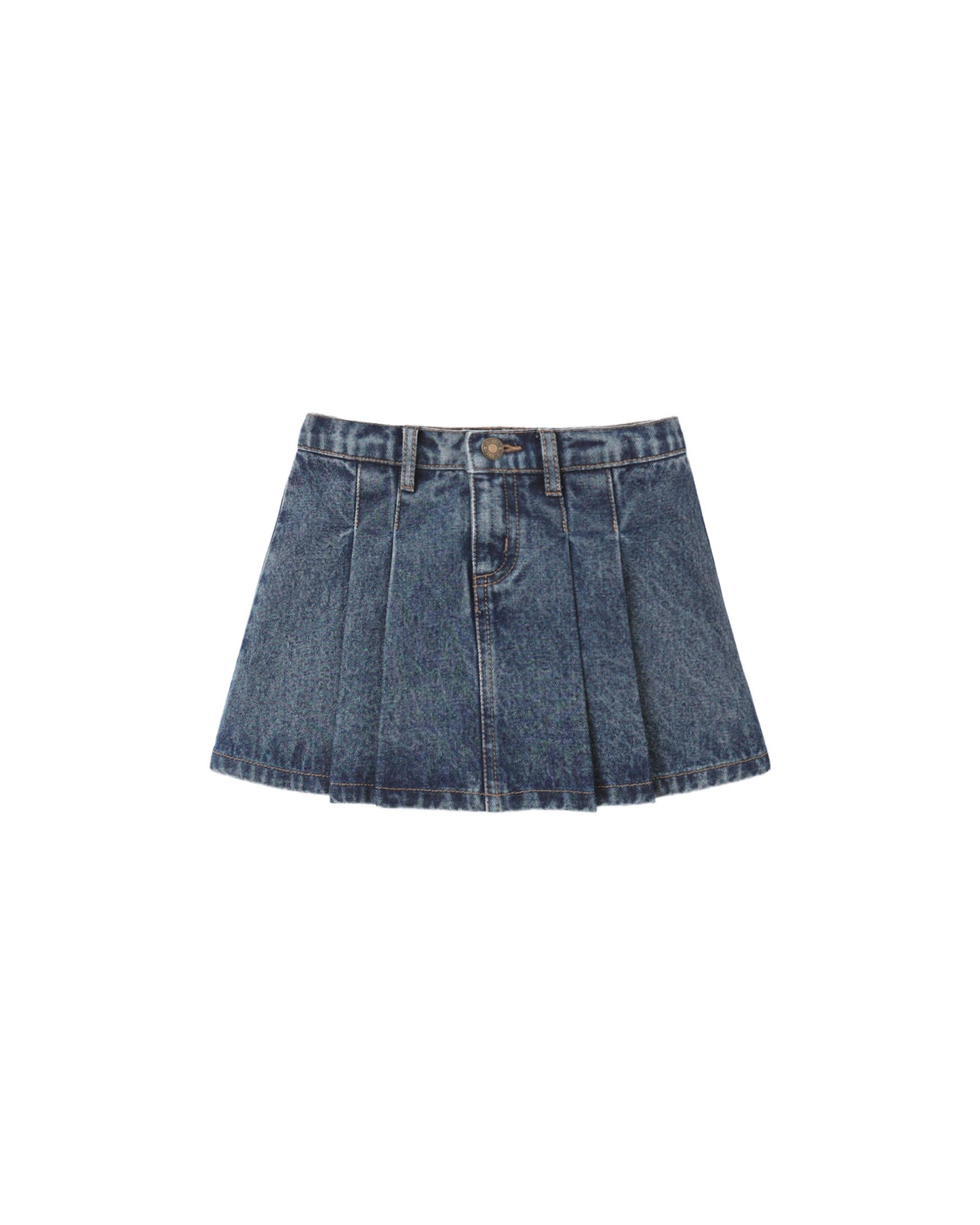 Rylee + Cru Pleated Denim Skirt Indigo