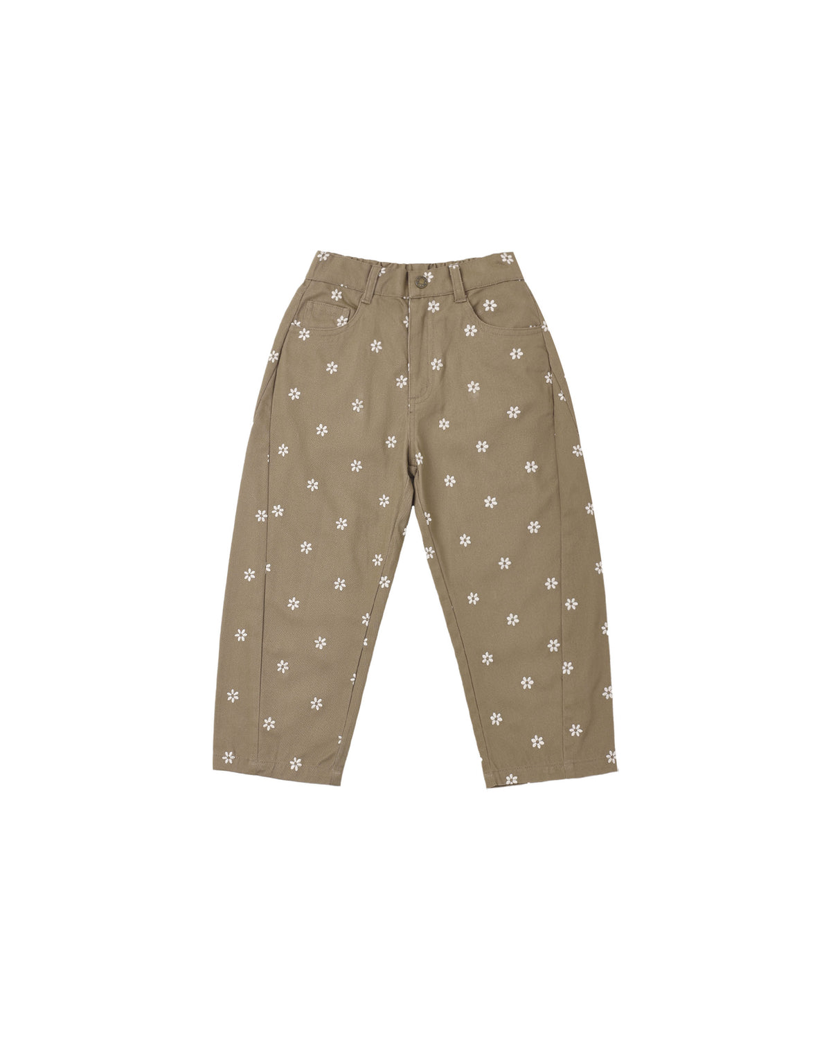 Rylee + Cru Barrel Pant Embroidered Daisies Olive