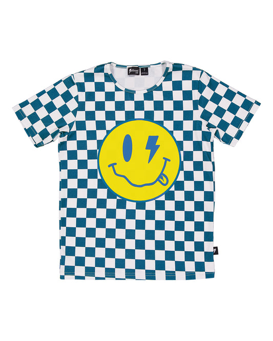 Radicool Smiley Chequerboard Tee Petrol | White