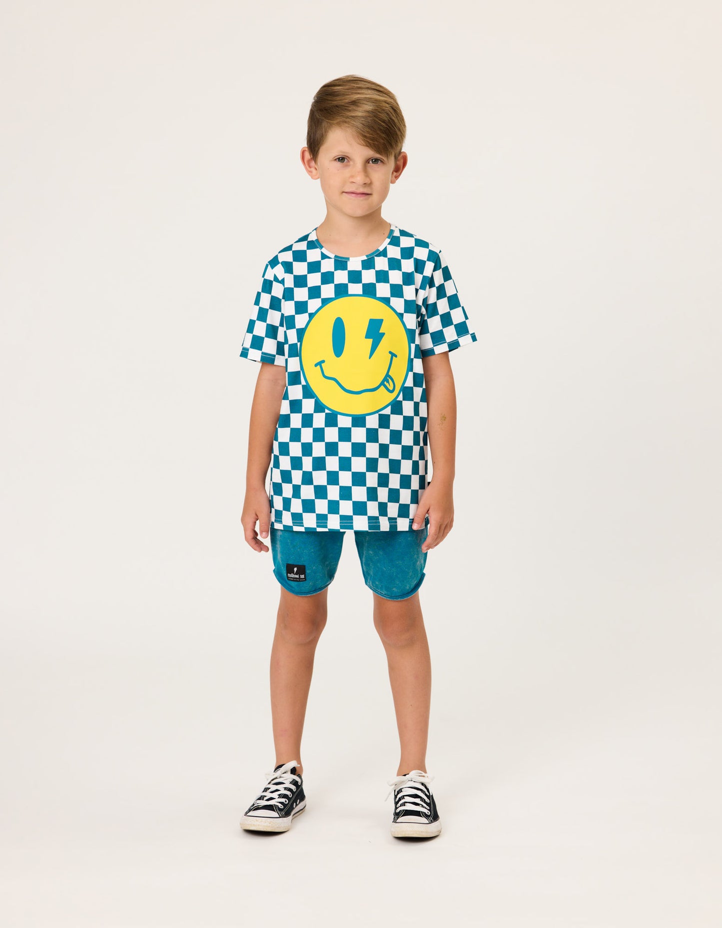 Radicool Smiley Chequerboard Tee Petrol | White
